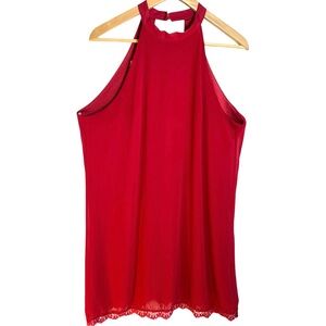 Sherosa Elegant Red Lace Trim Holiday Stunning Red Cocktail Dress